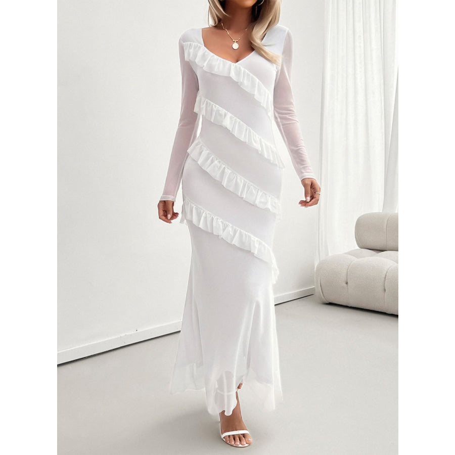 Devine Ruffled Surplice Long Sleeve Maxi Dress Apparel and Accessories