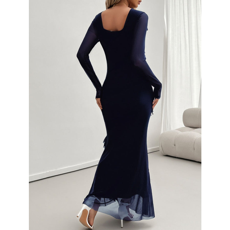 Devine Ruffled Surplice Long Sleeve Maxi Dress Apparel and Accessories