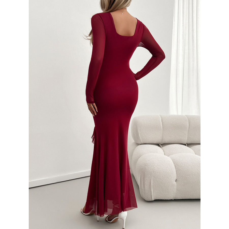 Devine Ruffled Surplice Long Sleeve Maxi Dress Apparel and Accessories