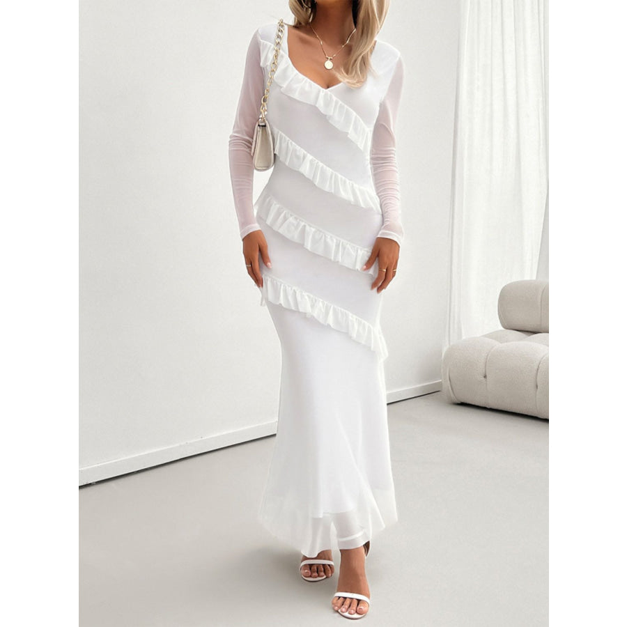 Devine Ruffled Surplice Long Sleeve Maxi Dress Apparel and Accessories