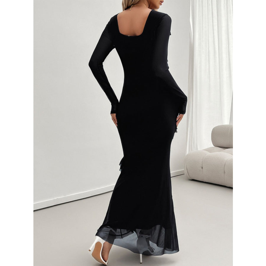 Devine Ruffled Surplice Long Sleeve Maxi Dress Apparel and Accessories