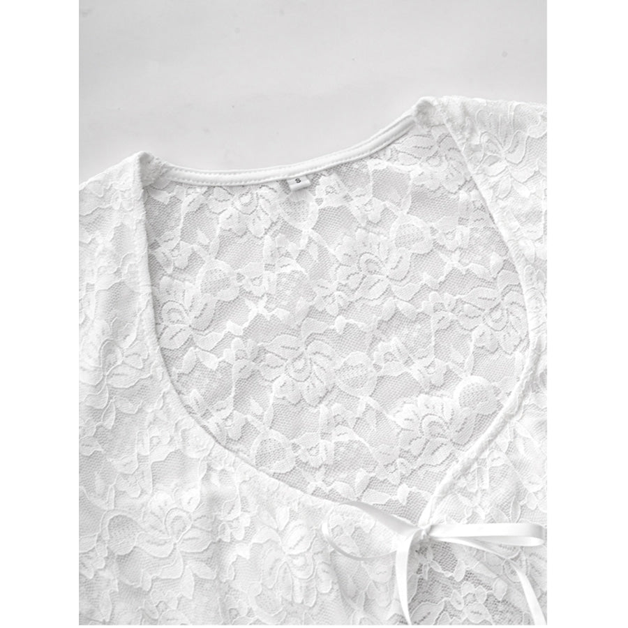 Devine Scoop Neck Long Sleeve Lace Top Apparel and Accessories