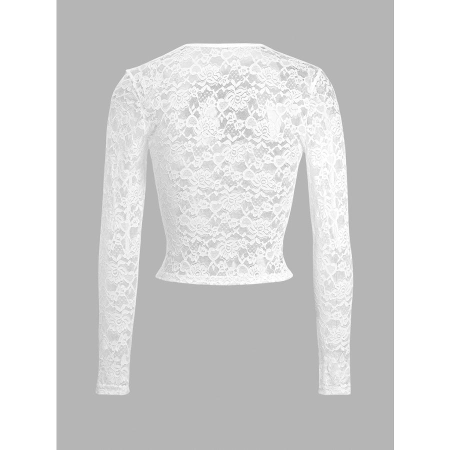 Devine Scoop Neck Long Sleeve Lace Top Apparel and Accessories