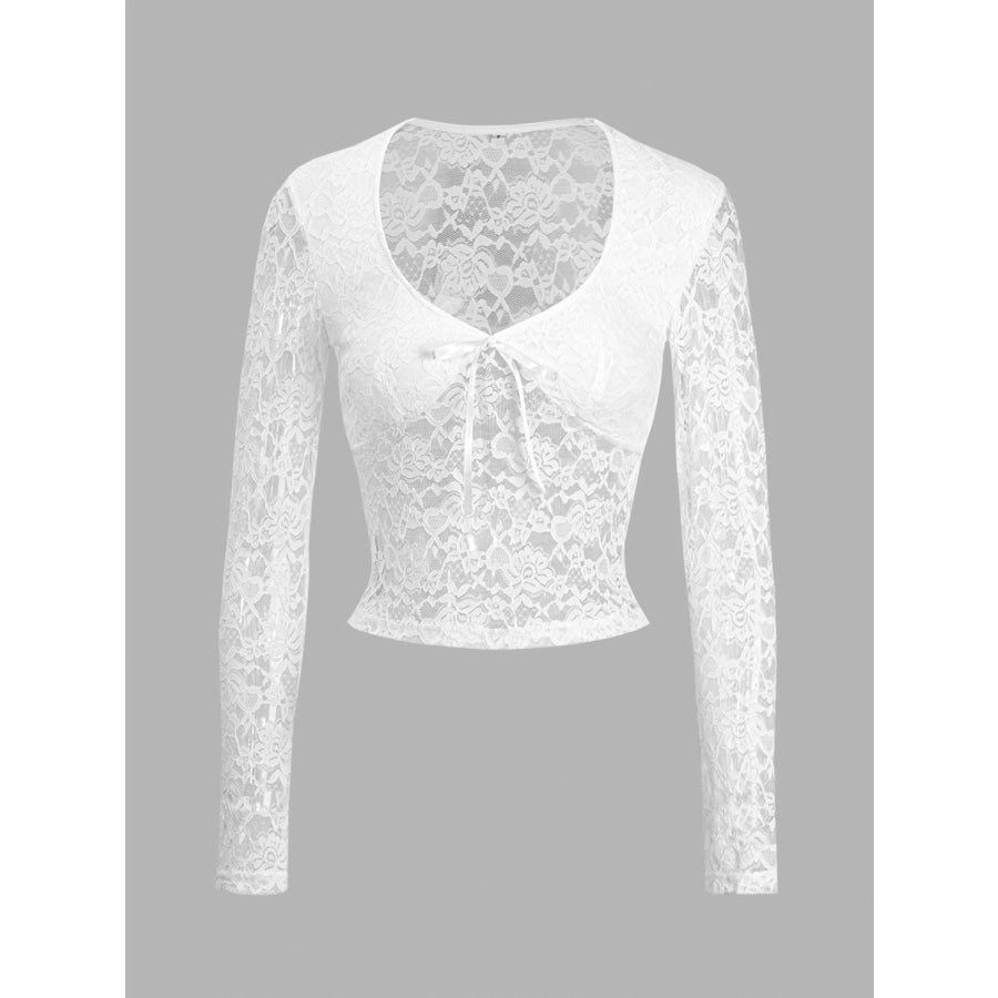 Devine Scoop Neck Long Sleeve Lace Top White / S Apparel and Accessories