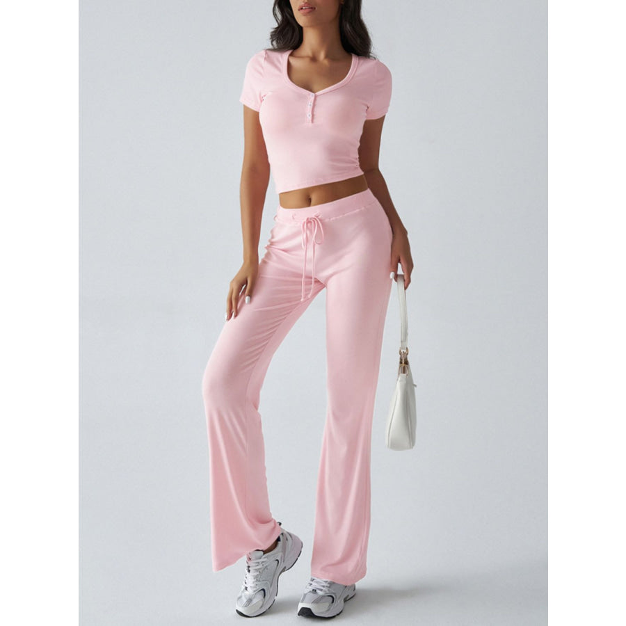 Devine Short Sleeve Top and Drawstring Pants Set Apparel and Accessories