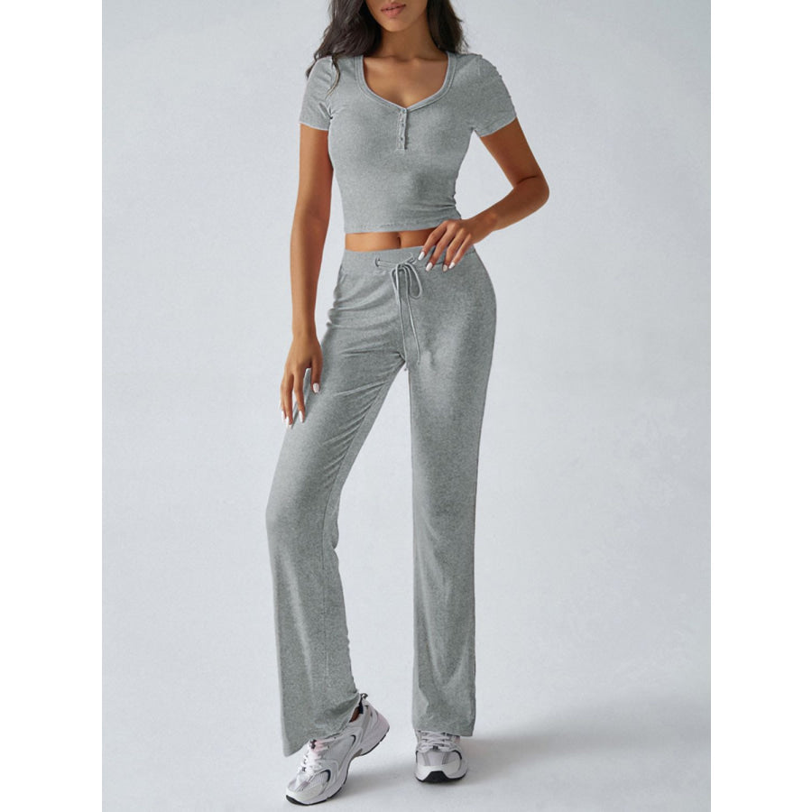 Devine Short Sleeve Top and Drawstring Pants Set Apparel and Accessories