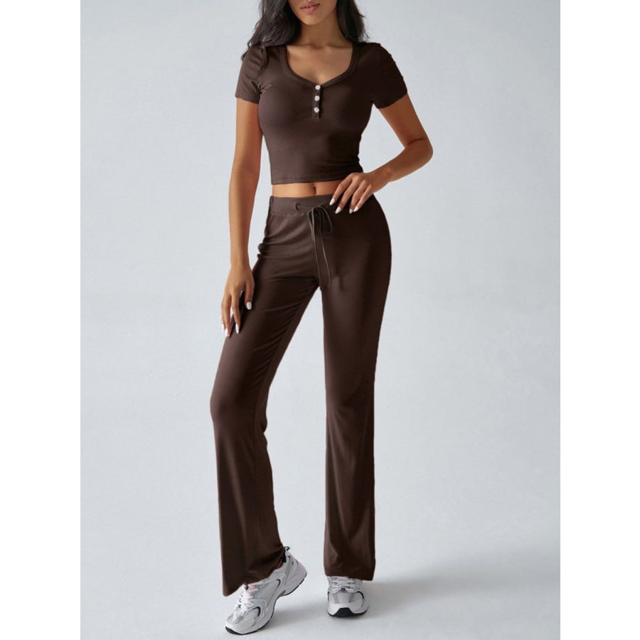 Devine Short Sleeve Top and Drawstring Pants Set Apparel and Accessories