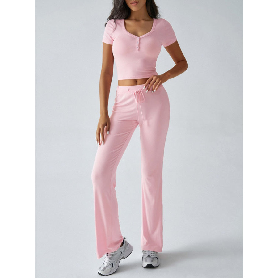 Devine Short Sleeve Top and Drawstring Pants Set Apparel and Accessories