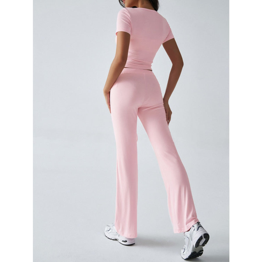 Devine Short Sleeve Top and Drawstring Pants Set Apparel and Accessories