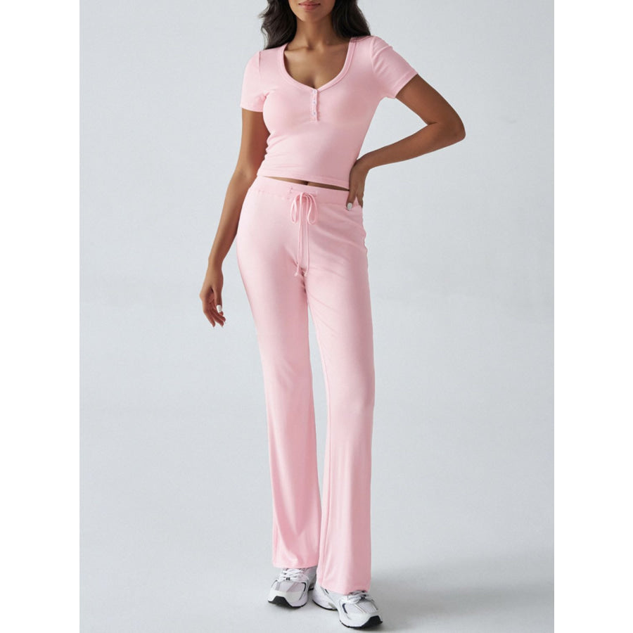 Devine Short Sleeve Top and Drawstring Pants Set Apparel and Accessories