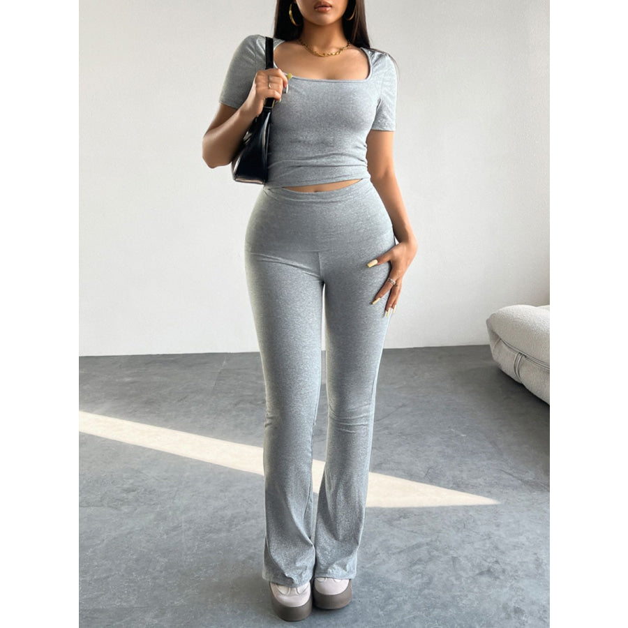 Devine Short Sleeve Top and Pants Set Gray / S Apparel and Accessories