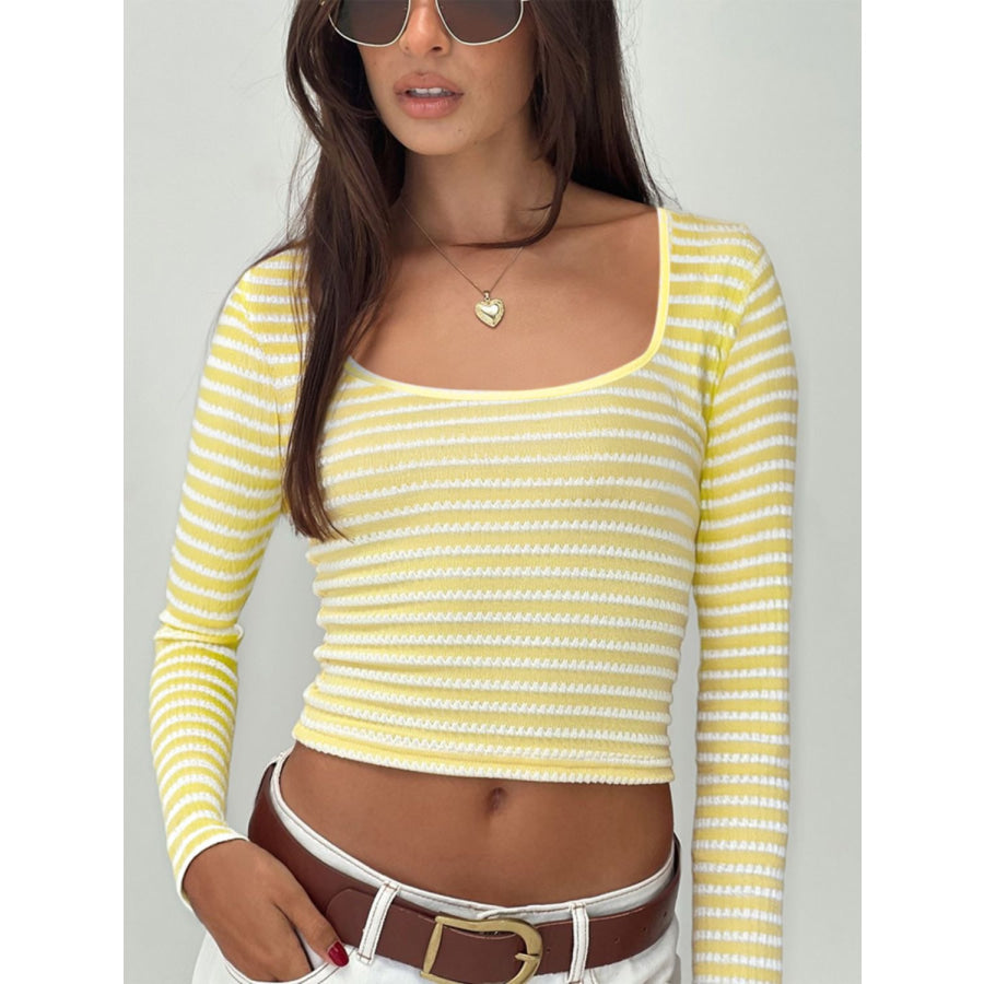 Devine Square Neck Long Sleeve T-Shirt Light Yellow / S Apparel and Accessories