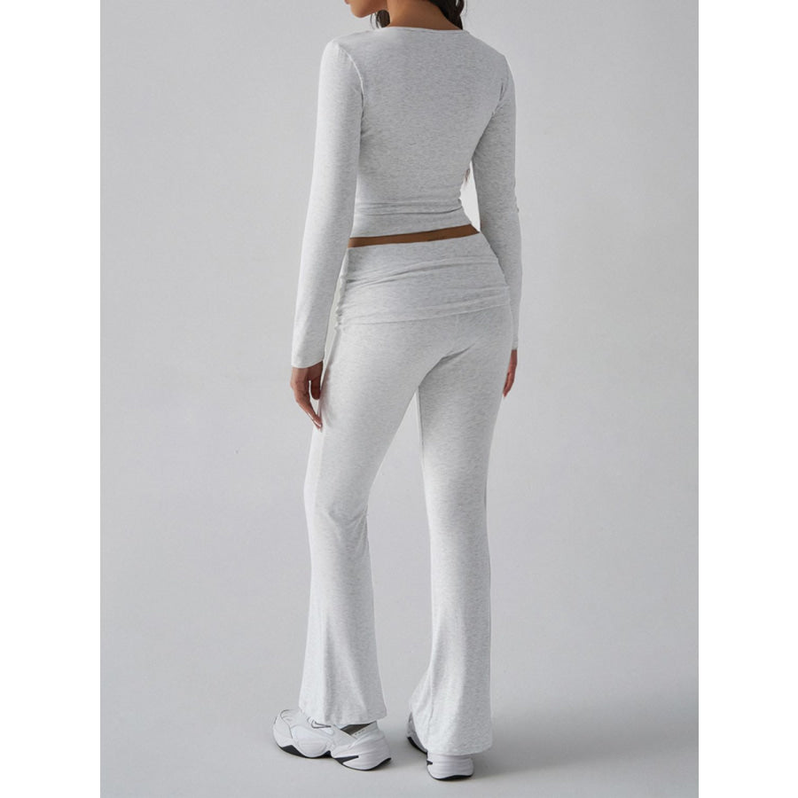 Devine Square Neck Long Sleeve Top and Pants Set Apparel and Accessories