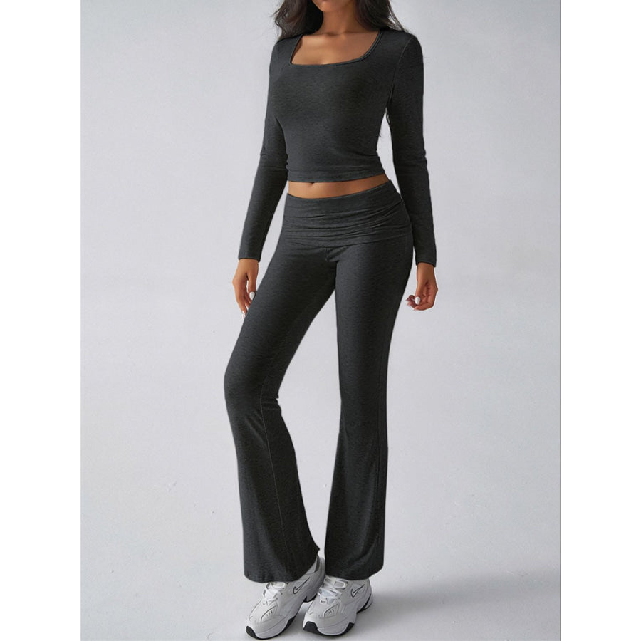 Devine Square Neck Long Sleeve Top and Pants Set Apparel and Accessories