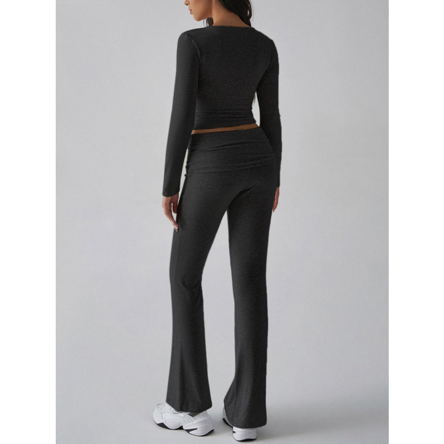 Devine Square Neck Long Sleeve Top and Pants Set Apparel and Accessories