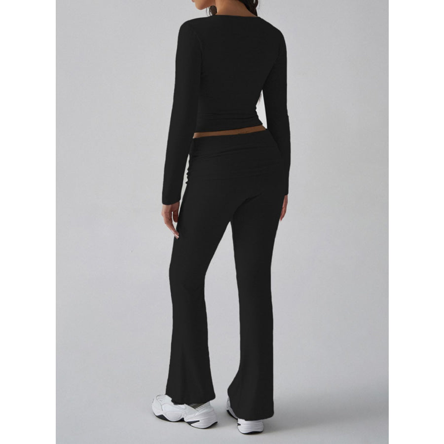 Devine Square Neck Long Sleeve Top and Pants Set Apparel and Accessories