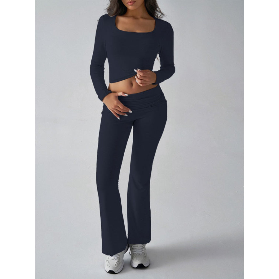 Devine Square Neck Long Sleeve Top and Pants Set Apparel and Accessories