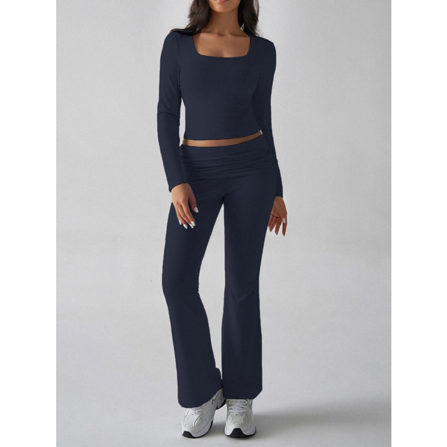 Devine Square Neck Long Sleeve Top and Pants Set Apparel and Accessories