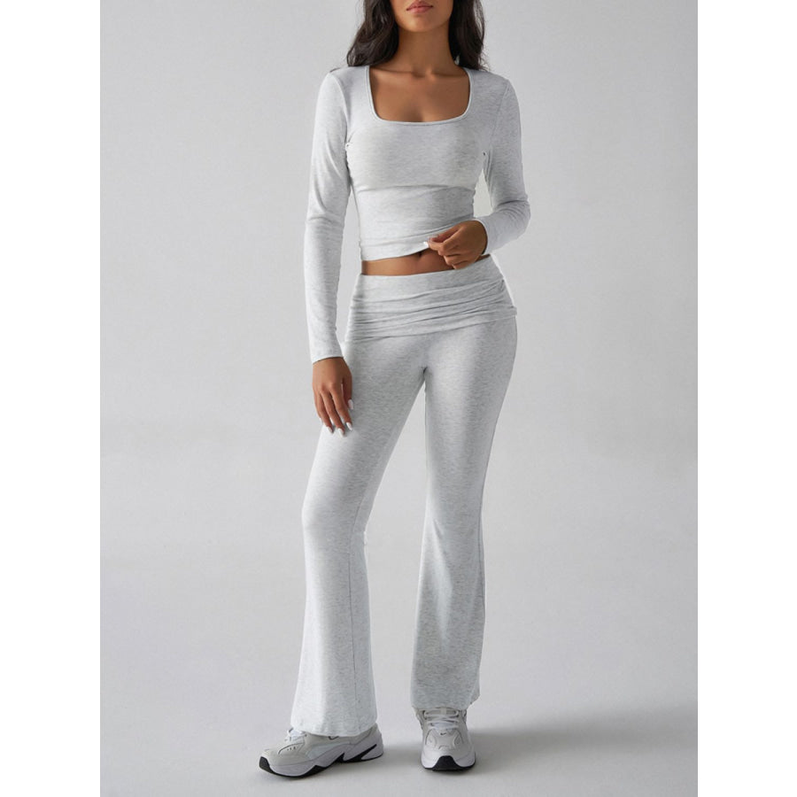 Devine Square Neck Long Sleeve Top and Pants Set Apparel and Accessories