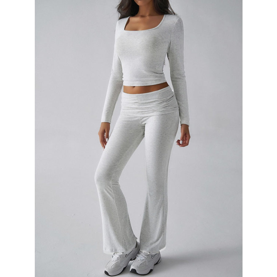 Devine Square Neck Long Sleeve Top and Pants Set Apparel and Accessories