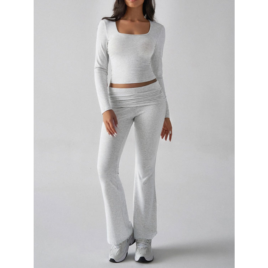 Devine Square Neck Long Sleeve Top and Pants Set Apparel and Accessories