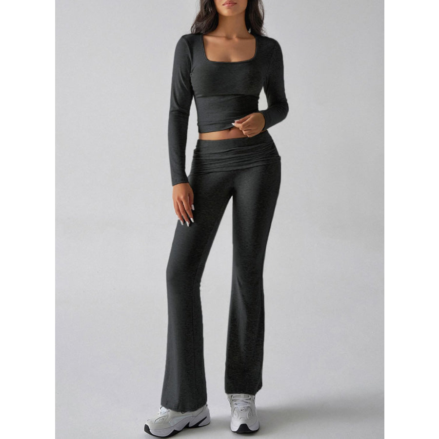 Devine Square Neck Long Sleeve Top and Pants Set Apparel and Accessories