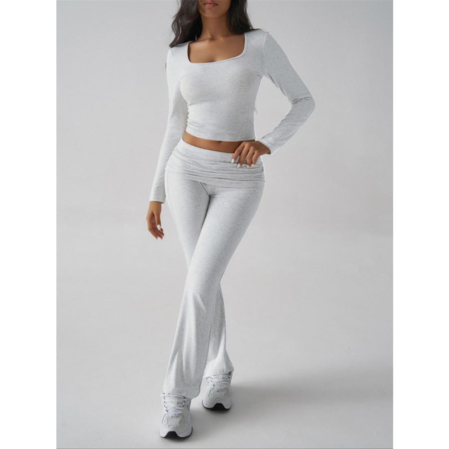 Devine Square Neck Long Sleeve Top and Pants Set Apparel and Accessories