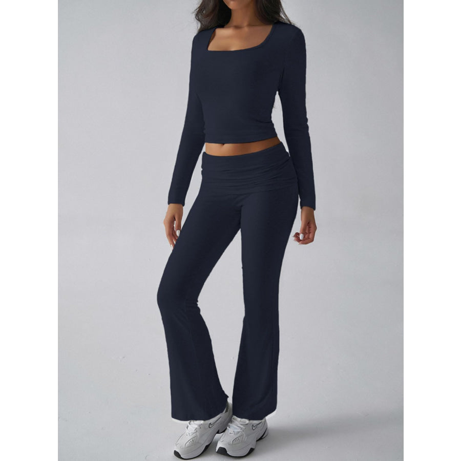 Devine Square Neck Long Sleeve Top and Pants Set Apparel and Accessories