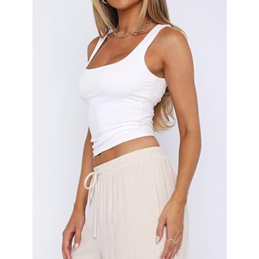 Devine Square Neck Wide Strap Tank White / S Apparel and Accessories