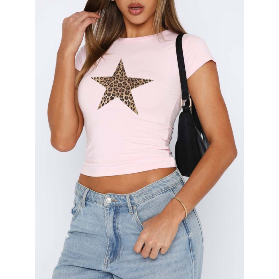 Devine Star Round Neck Short Sleeve T-Shirt Blush Pink / S Apparel and Accessories