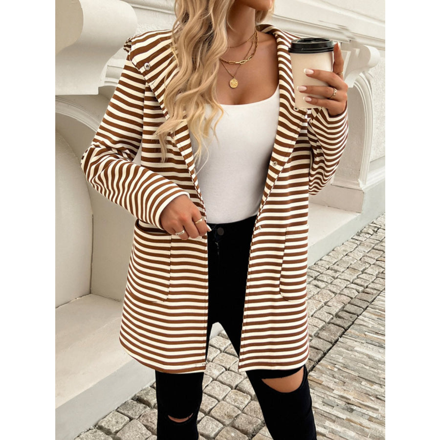 Devine Striped Long Sleeve Hooded Outerwear Apparel and Accessories