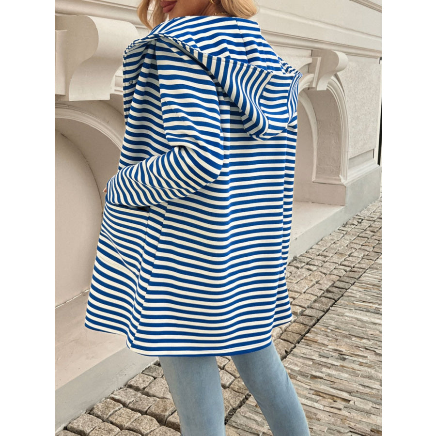 Devine Striped Long Sleeve Hooded Outerwear Apparel and Accessories