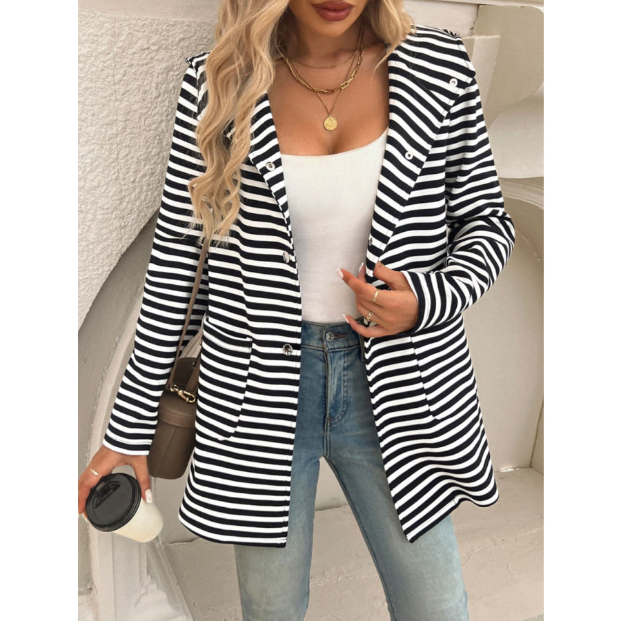 Devine Striped Long Sleeve Hooded Outerwear Apparel and Accessories