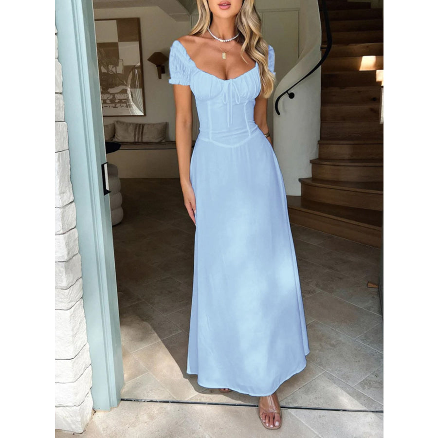 Devine Sweetheart Neck Short Sleeve Maxi Dress Apparel and Accessories