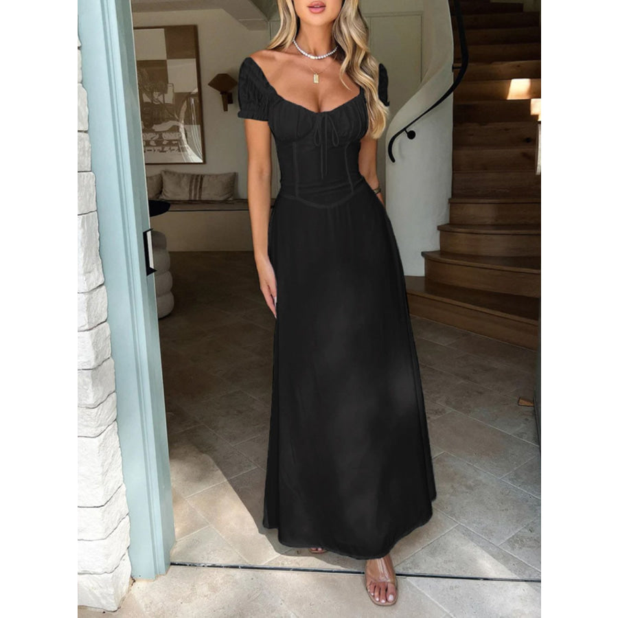 Devine Sweetheart Neck Short Sleeve Maxi Dress Black / S Apparel and Accessories