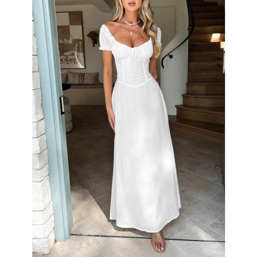 Devine Sweetheart Neck Short Sleeve Maxi Dress White / S Apparel and Accessories