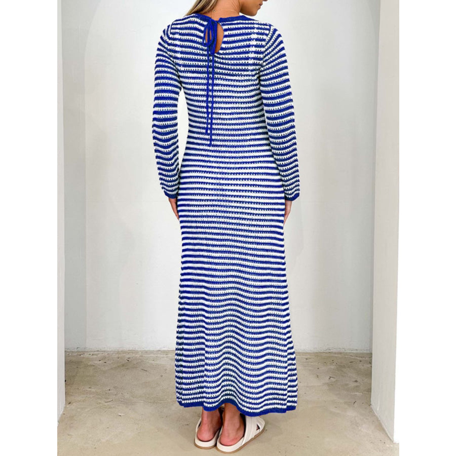 Devine Tied Round Neck Striped Sweater Dress Apparel and Accessories