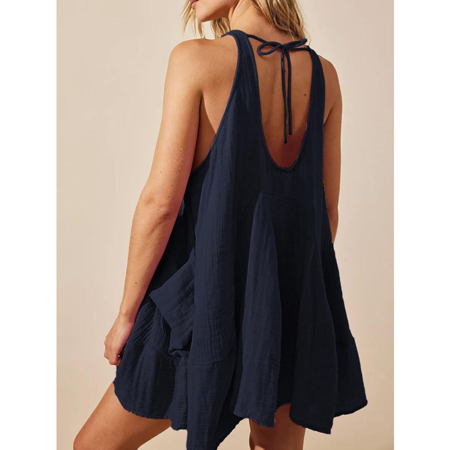 Devine Tied Scoop Neck Wide Strap Mini Dress Apparel and Accessories