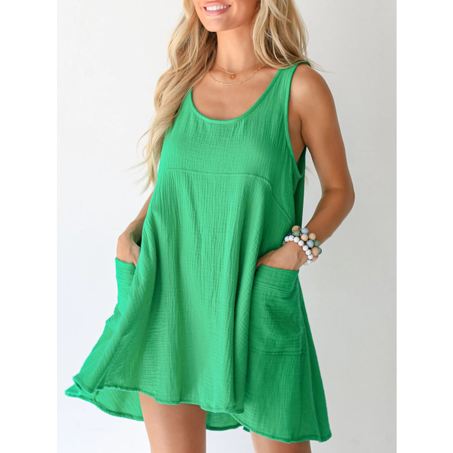 Devine Tied Scoop Neck Wide Strap Mini Dress Green / S Apparel and Accessories