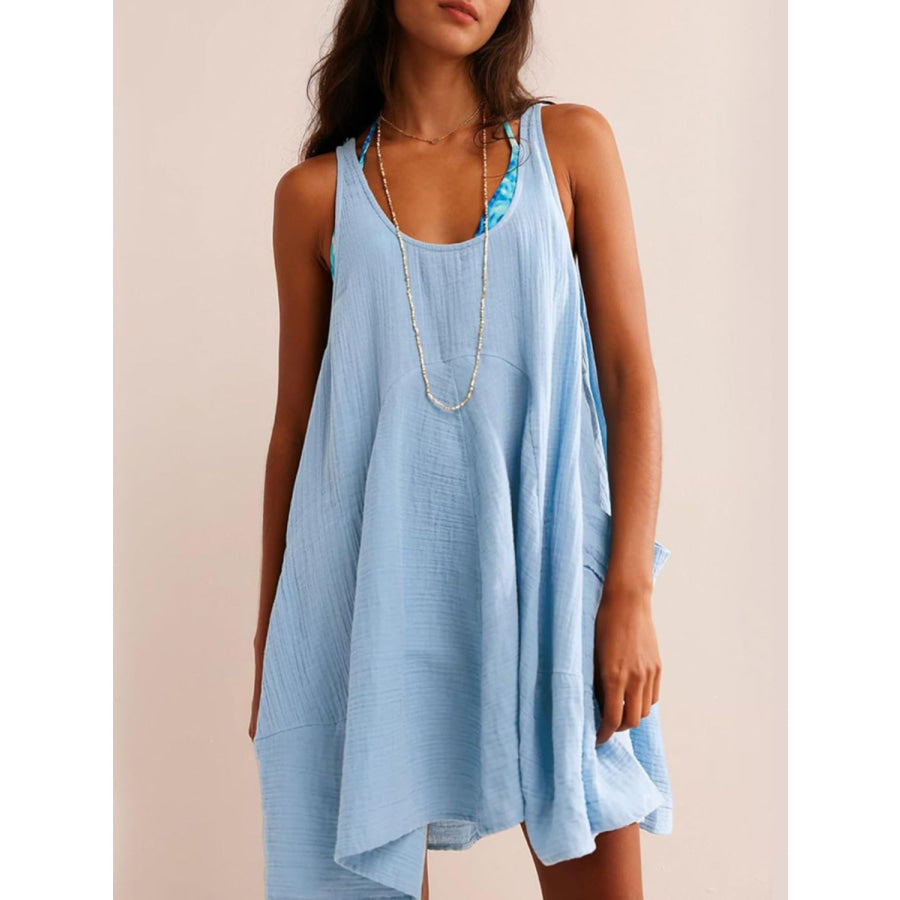 Devine Tied Scoop Neck Wide Strap Mini Dress Light Blue / S Apparel and Accessories