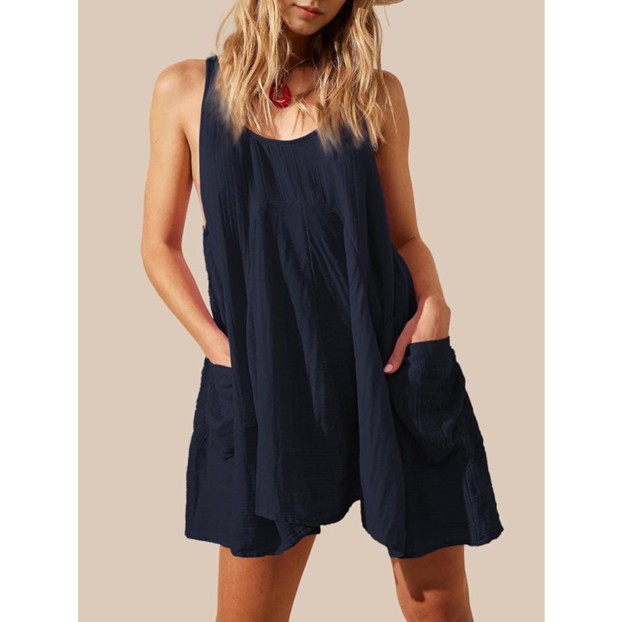 Devine Tied Scoop Neck Wide Strap Mini Dress Navy / S Apparel and Accessories