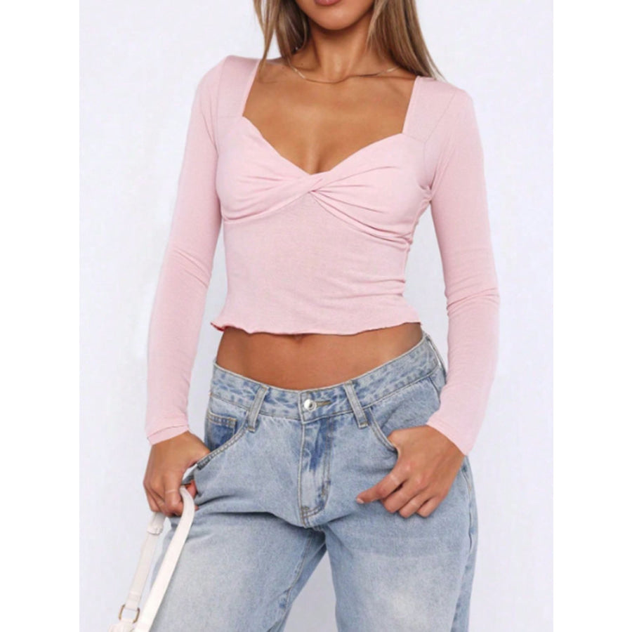 Devine Twisted Sweetheart Neck Long Sleeve T-Shirt Apparel and Accessories