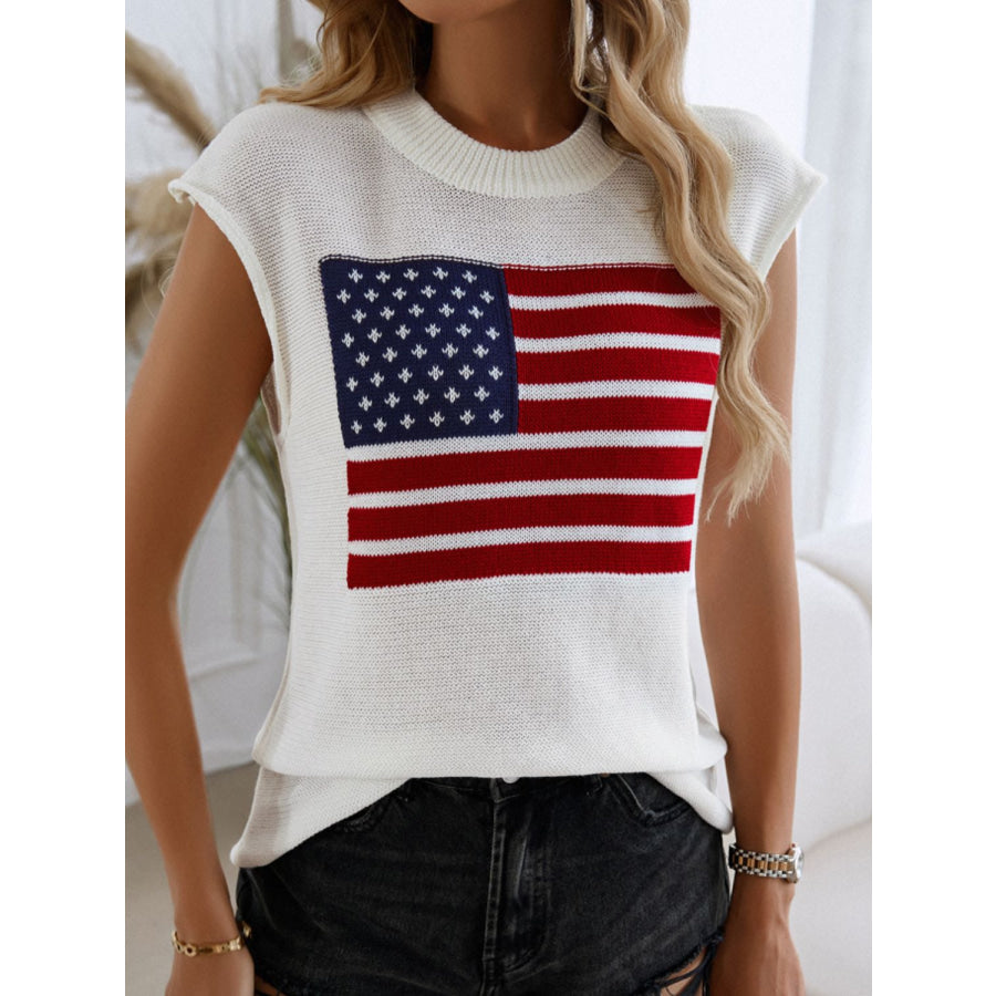 Devine US Flag Round Neck Sweater Vest Apparel and Accessories