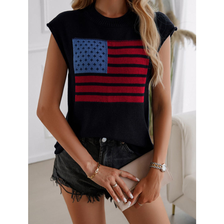 Devine US Flag Round Neck Sweater Vest Apparel and Accessories