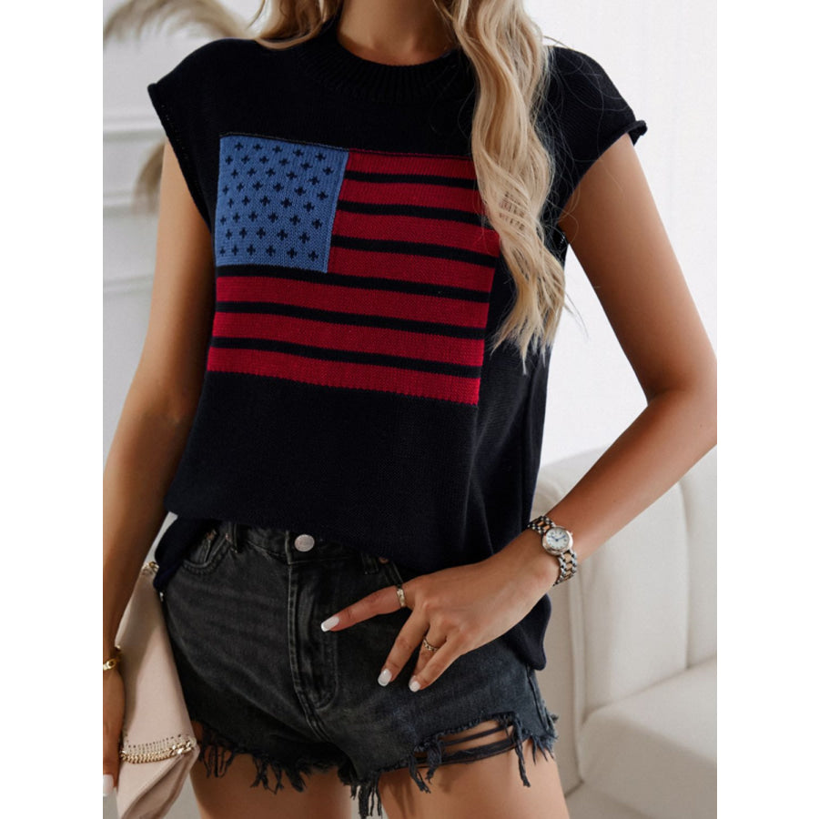 Devine US Flag Round Neck Sweater Vest Apparel and Accessories