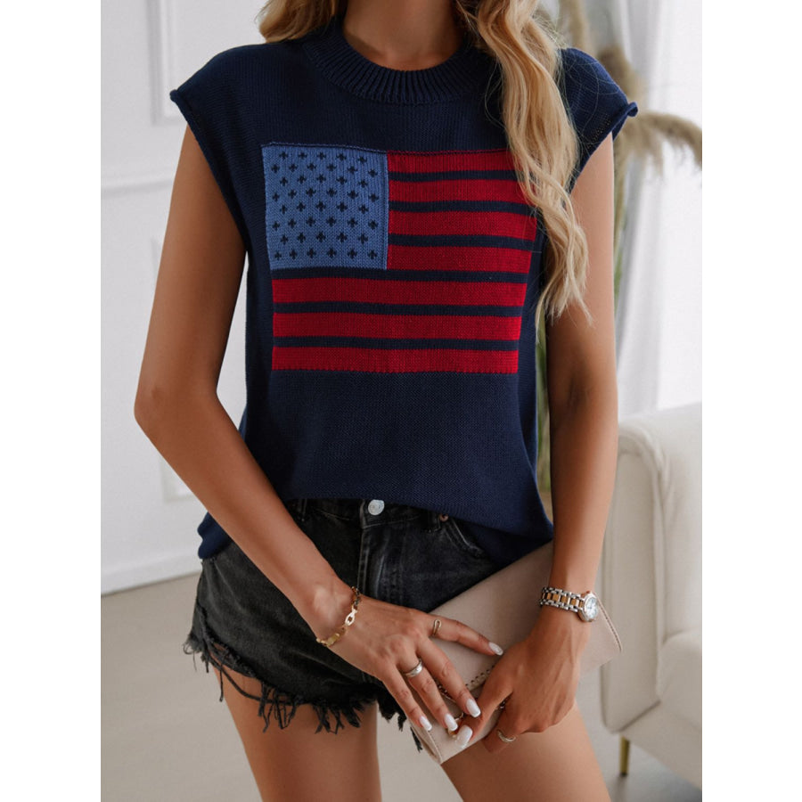 Devine US Flag Round Neck Sweater Vest Dark Blue / S Apparel and Accessories