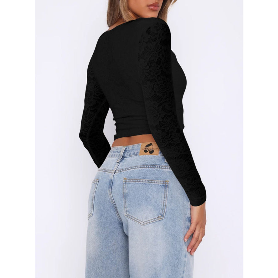 Devine V-Neck Long Sleeve Lace Top Apparel and Accessories