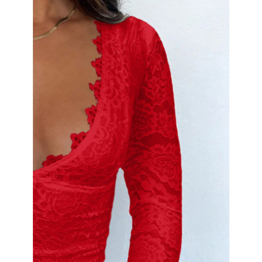 Devine V-Neck Long Sleeve Lace Top Apparel and Accessories