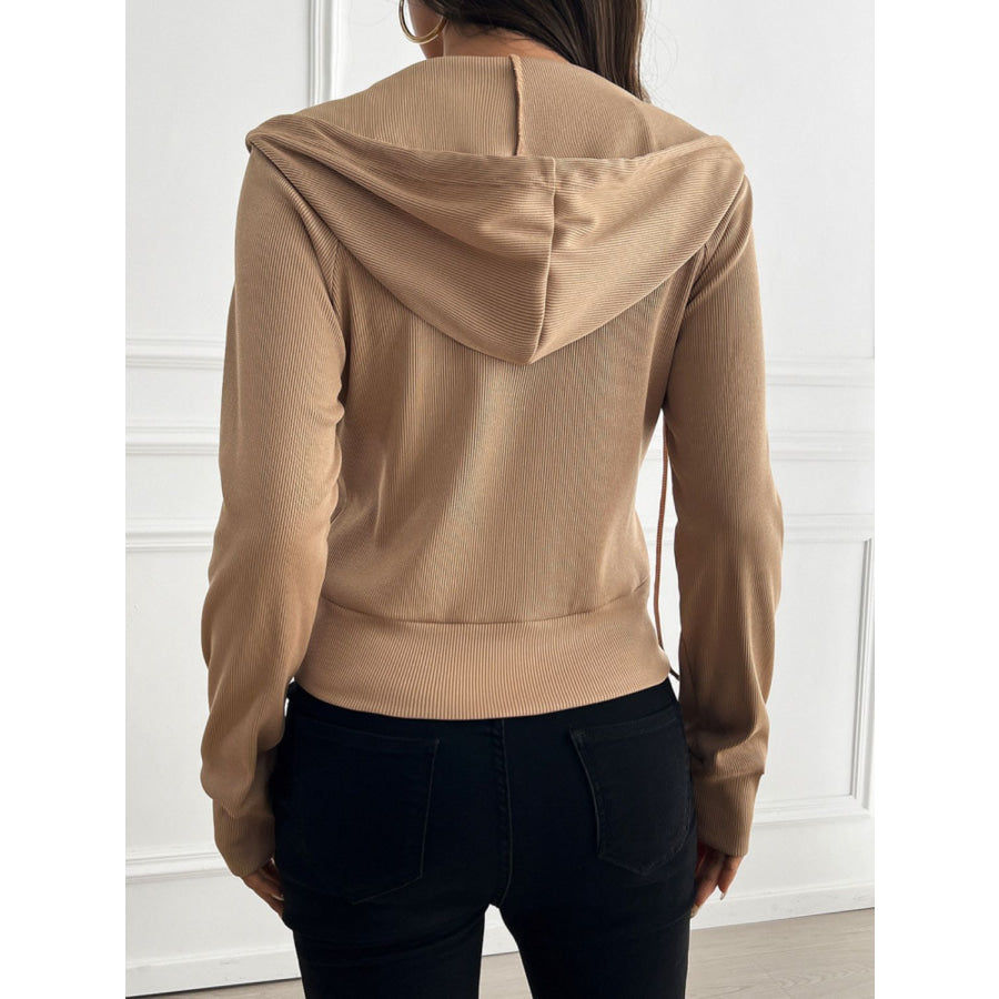 Devine Zip Up Long Sleeve Hooded Outerwear Tan / S Apparel and Accessories