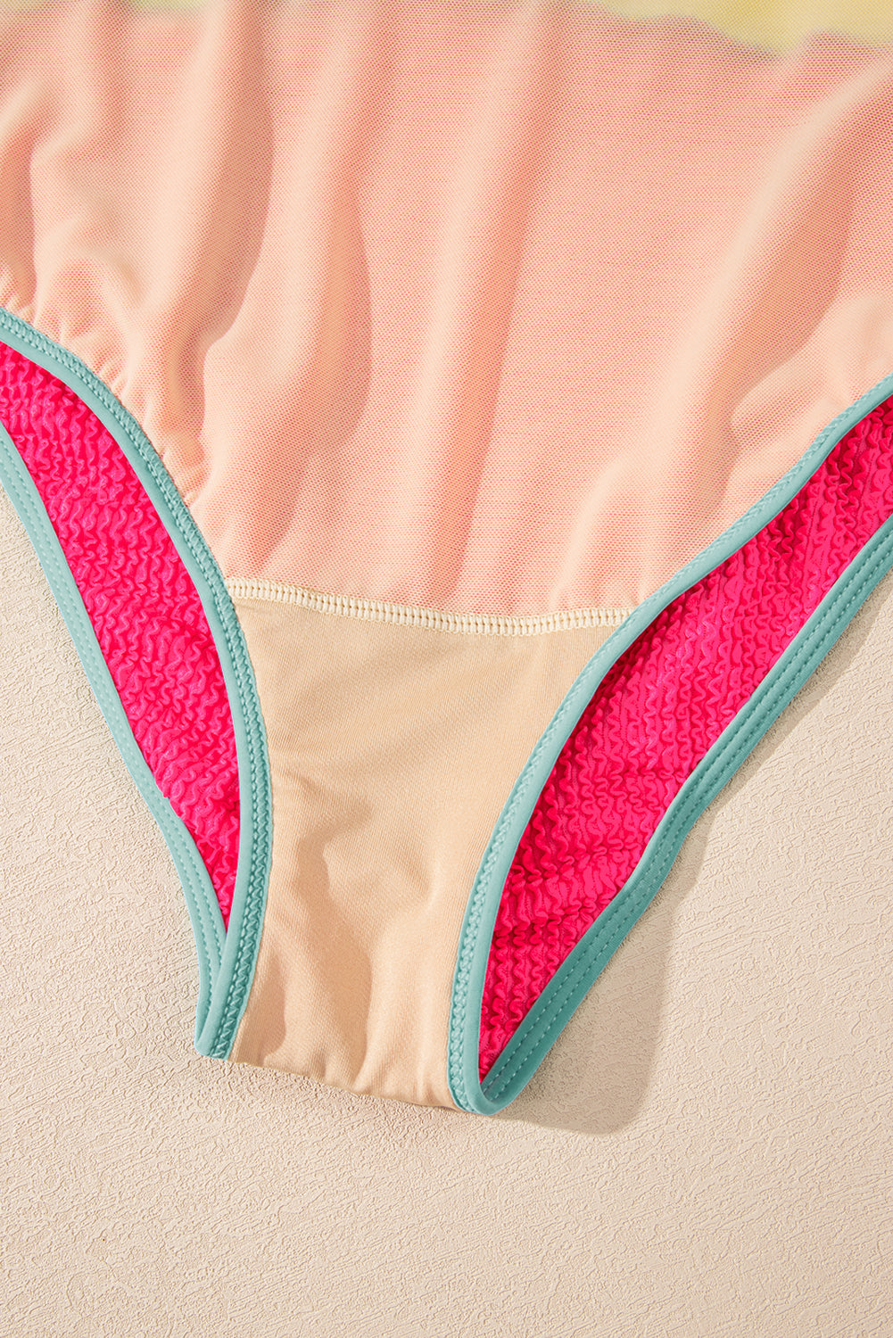 Iceland Blue Textured Color Block Patchwork One Piece Swimsuit